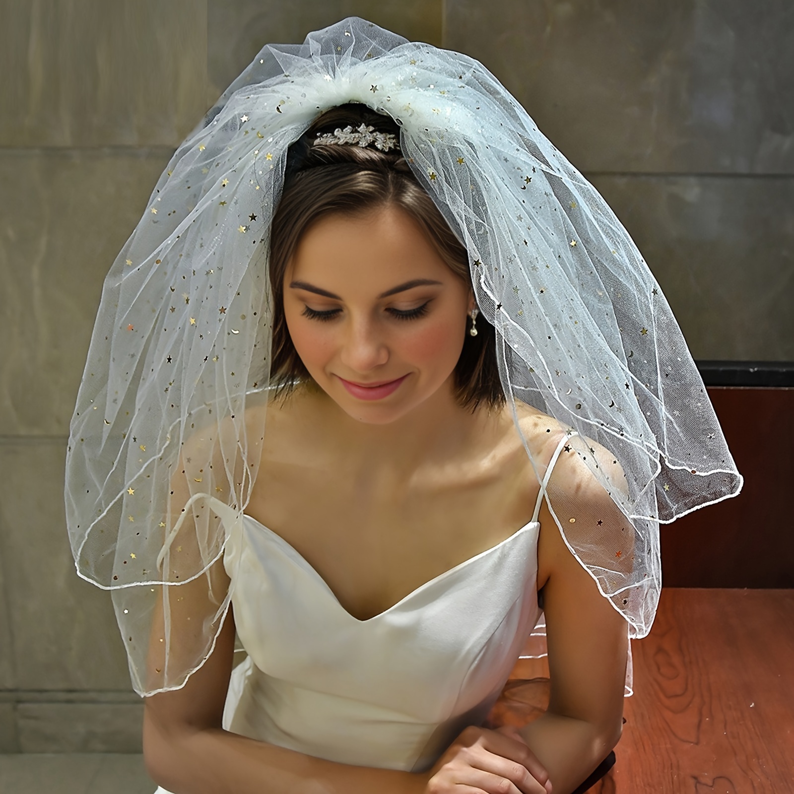 1pc Bride Double-Layer White Veils Long Black Bridal Veil Wedding Hair  Accessori