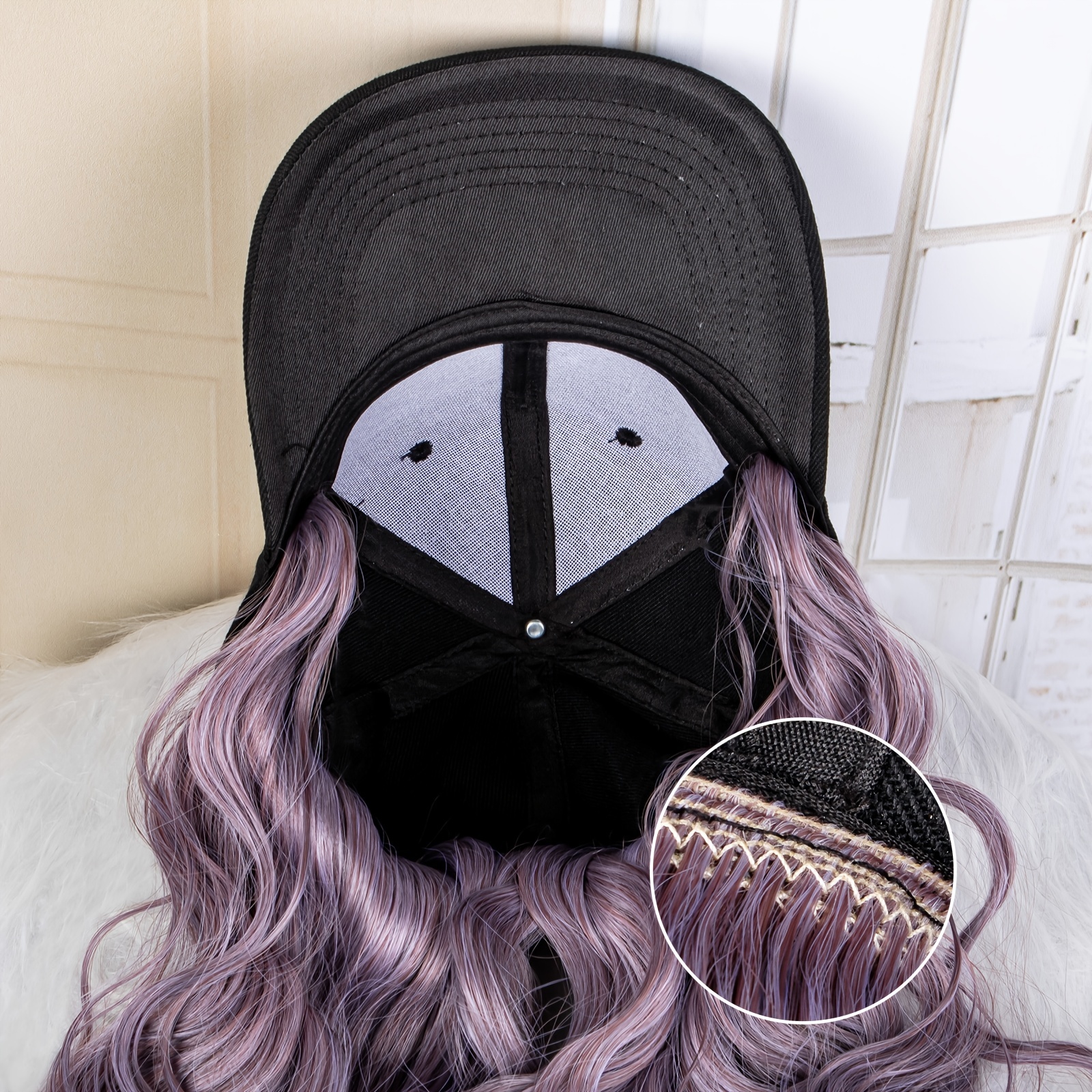 Long Straight Black Highlight Purple Hairstyle Wig Hat for Women - 26 Inch  Baseball Cap with Hair Extensions - Perfect for Creating a Stylish and