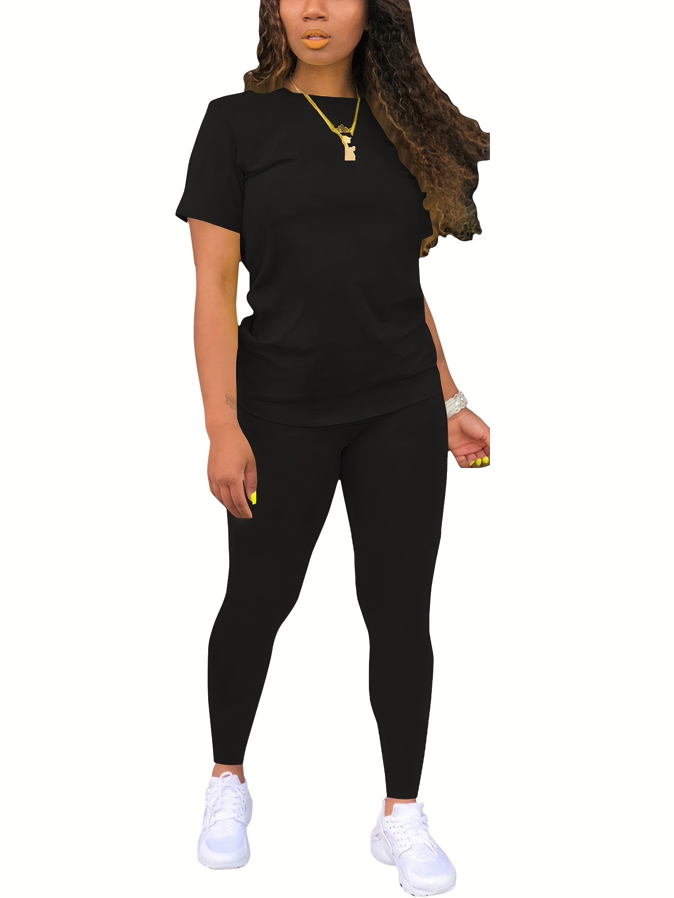 Black 2 Piece Athletic Short Sleeve & Leggings Outfit Women's Size