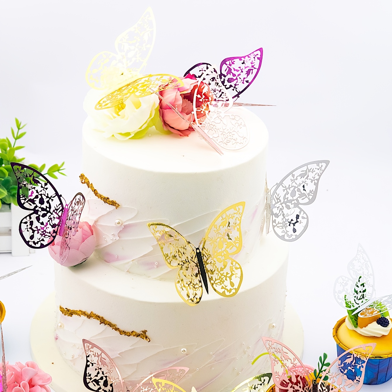 1/10/12PCS Gold Butterfly Cake Decorations Happy Birthday Acrylic