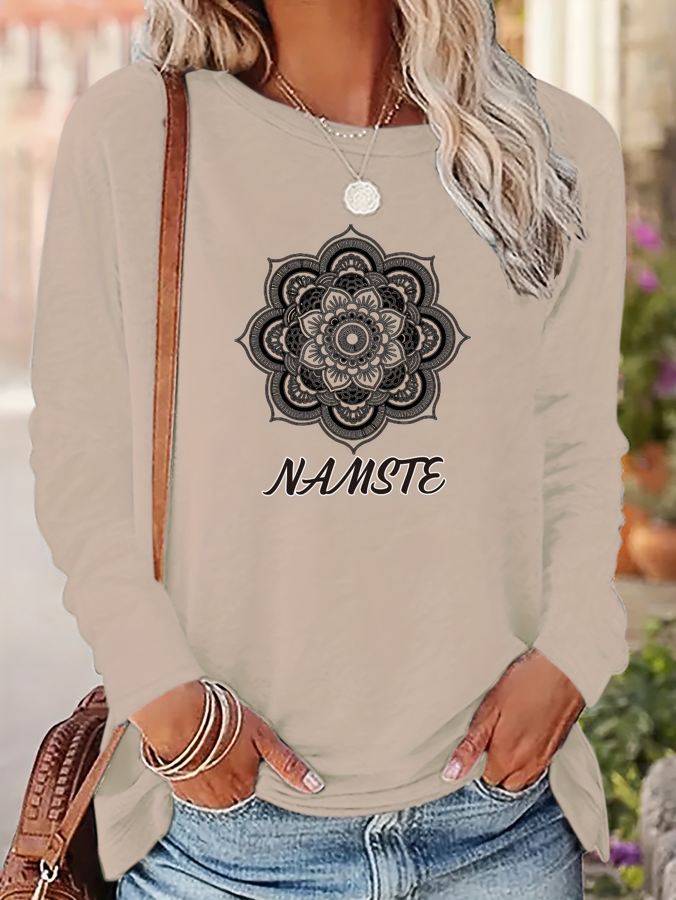 Floral Letter Print T Shirt Casual Crew Neck Long Sleeve Top Temu