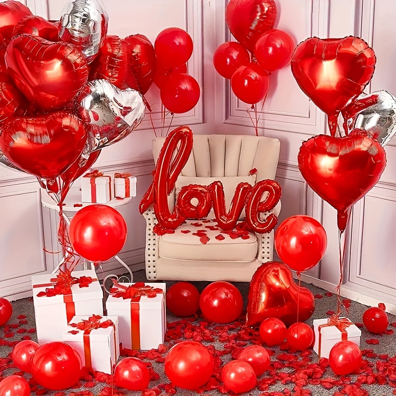  100 globos rojos en forma de corazones de látex para  celebración de aniversario de San Valentín, globo colgante de color  brillante para decoración de boda, pancarta, globo de aire : Hogar