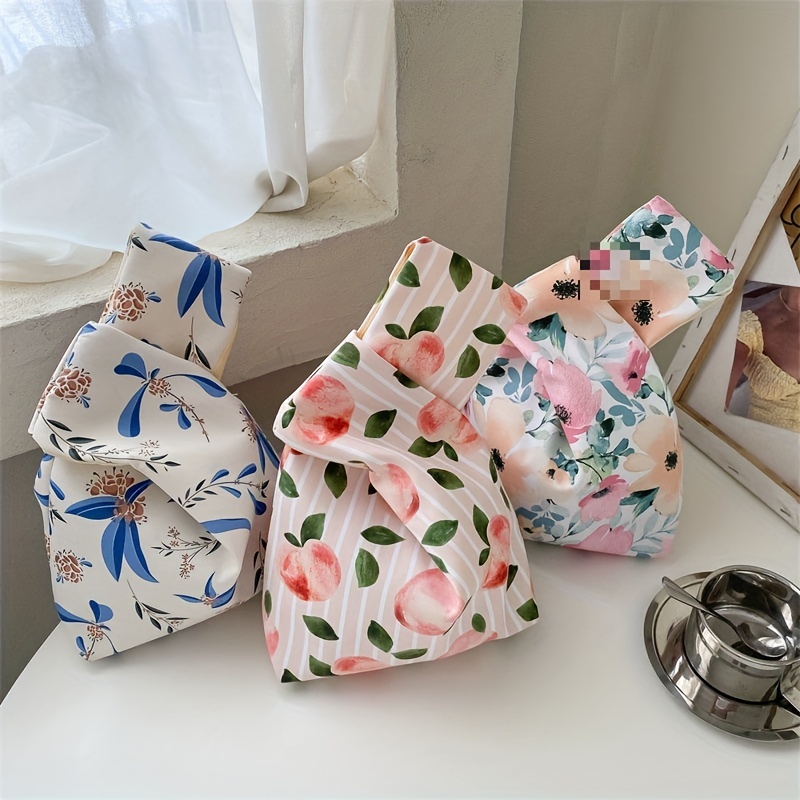 New Flowers Wrist Bag Change Purse Summer Floral Romantic Fresh Soft  Shopping Bag Women Mini Knot Shoulder Bag Key Phone Pouch