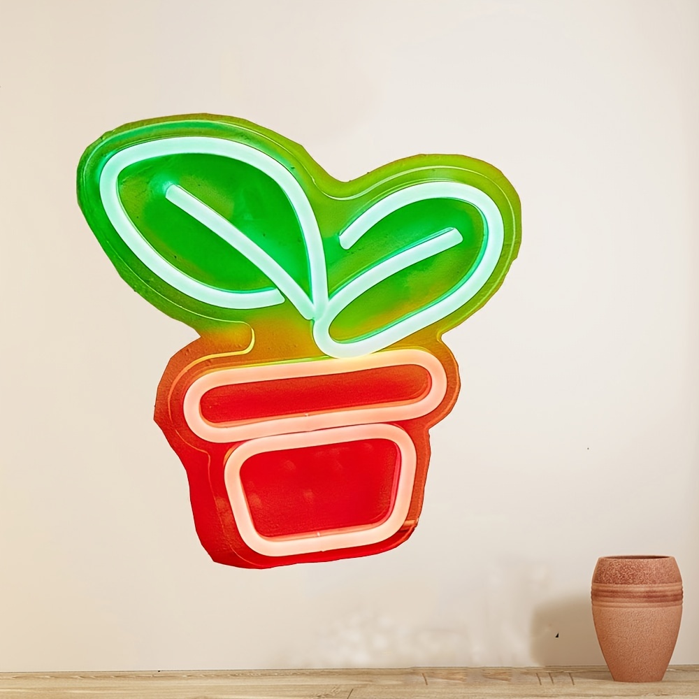 1pc Flower Pot Neon Light Sign Potted Led Backing Plate 5v Usb Powered