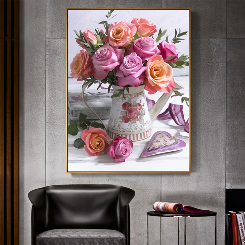 1pc 5d Diy Artificial Full Round Diamonds Painting Set For Adults Beginners  Frameless Flowers Pattern Diamonds Art For Home Wall Decoration And Gift