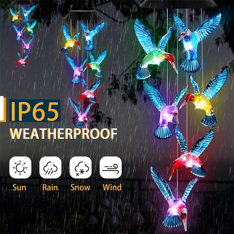 Topspeeder Blue Hummingbird Wind Chime LED Solar Wind Chime Color Changing  Six Hummingbird Waterproof Outdoor Decorative Romantic Wind Bell Light for
