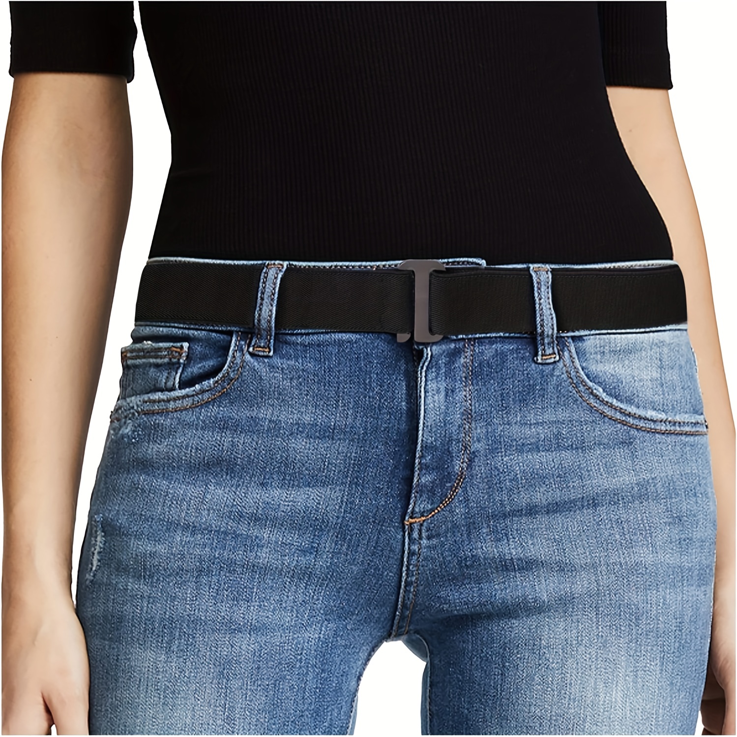 

1/2pcs Women Stretch Belt Solid Color Invisible Elastic Belt With Flat Buckle For Jeans Pants Dresses