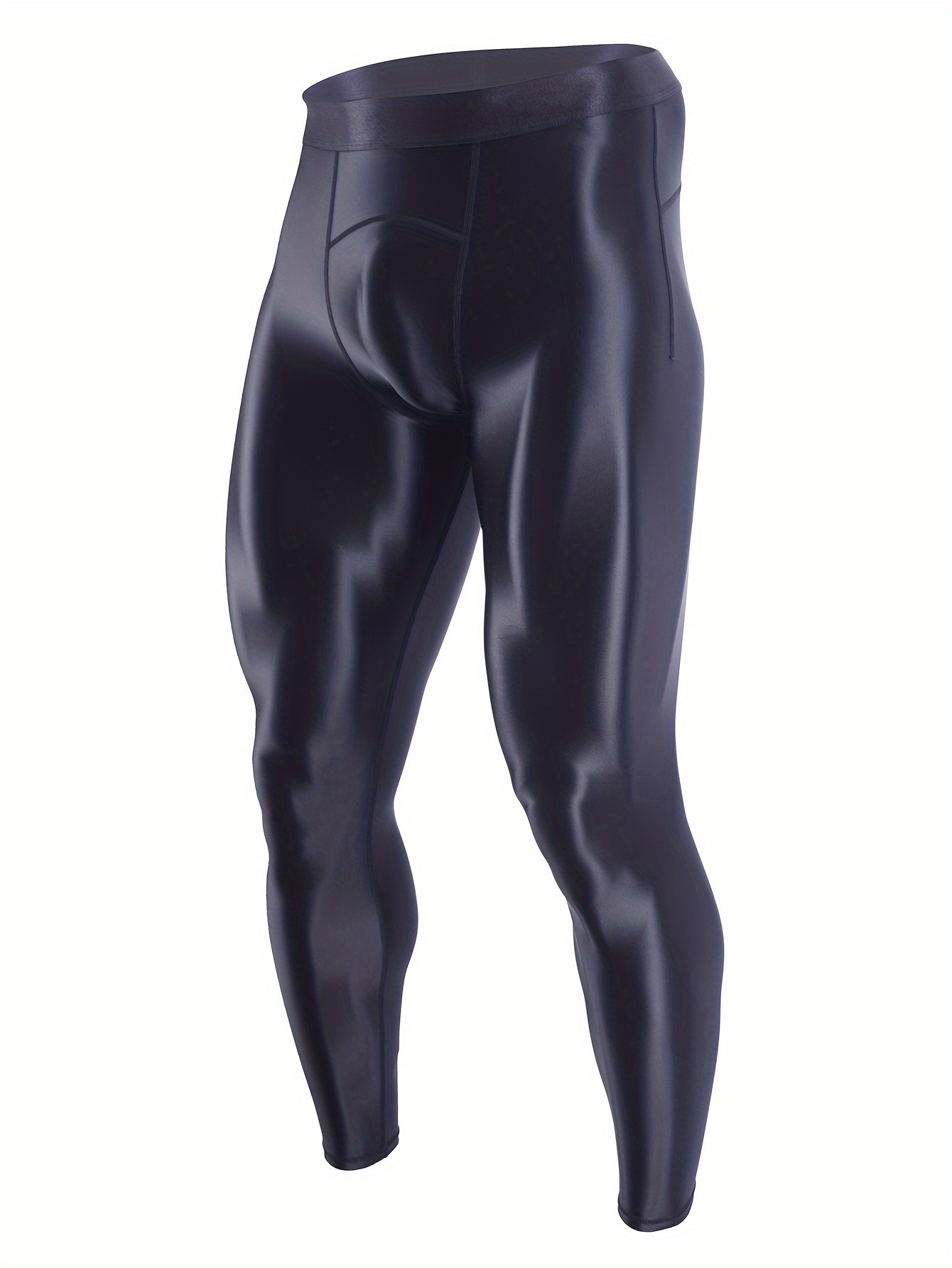 Men's Oil Shiny Compression Pants Nylon Stretchy Smooth Gym Workout  Leggings Tights