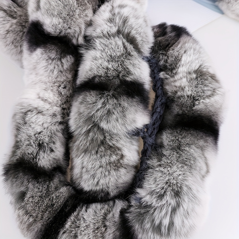 Men's Black Knit Rex Rabbit Fur Scarf with Tassels