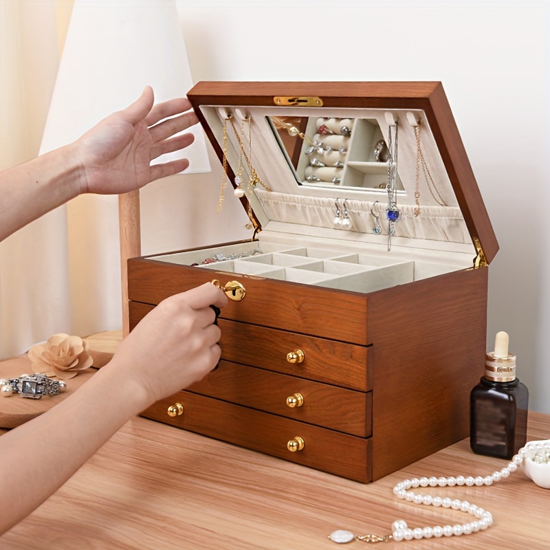 Wooden Jewelry Box For Women Solid Wood Jewelry - Temu