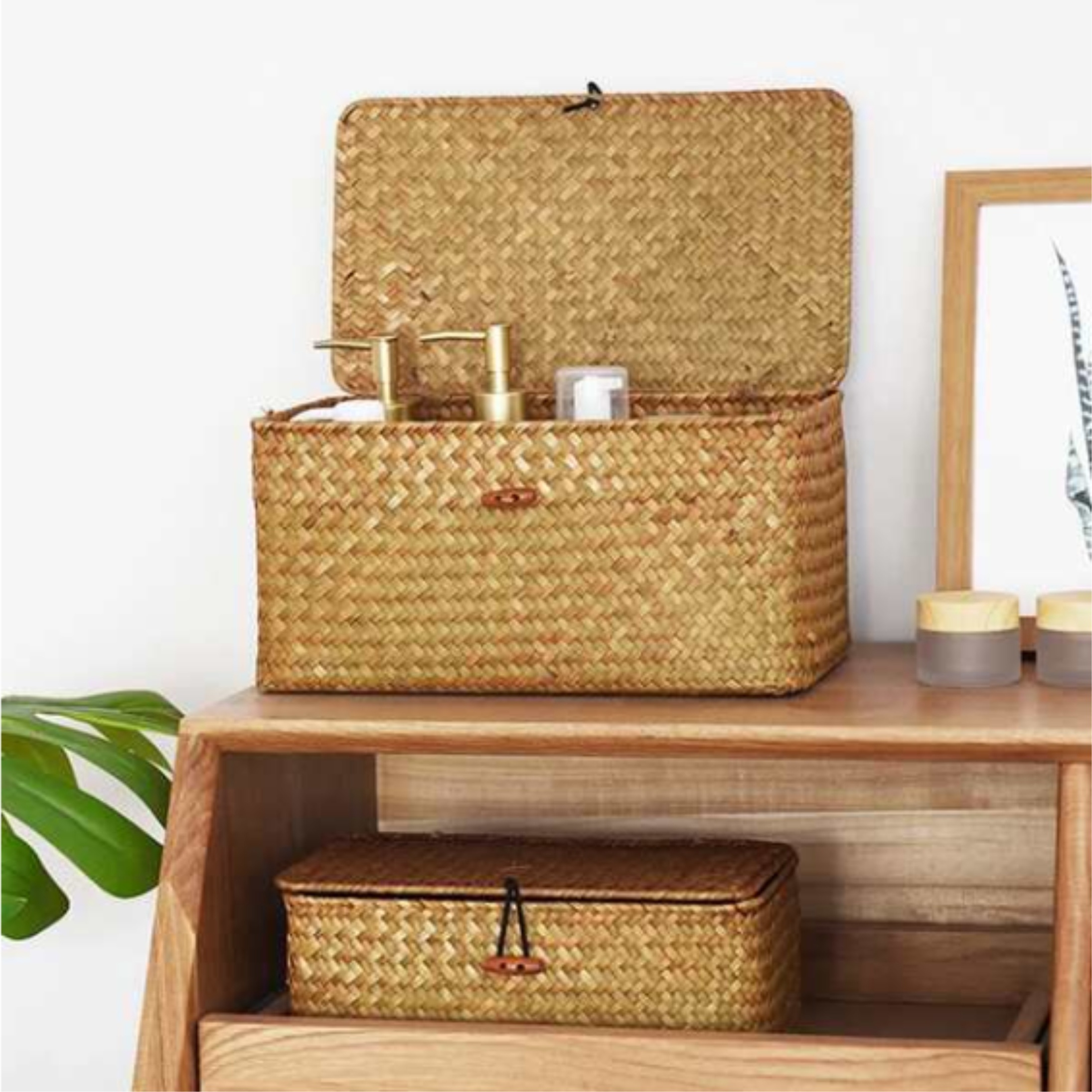 Vintage Woven Round Storage Basket With Handles Gift Basket - Temu