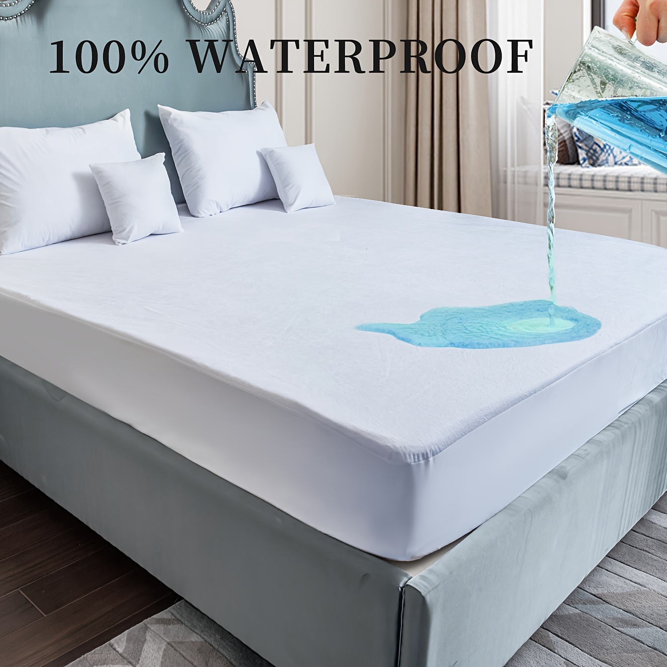 Cheap 2023 Waterproof Bed Sheet Mattress Cover Pad Solid Color Fitted Sheet  with All-Around Elastic Rubber Band Bed Sheet No Pillowcases