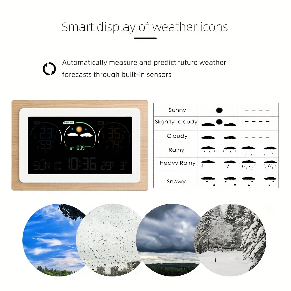 1pc Station Météo À Écran VA Horloge En Bois Massif Avec - Temu France