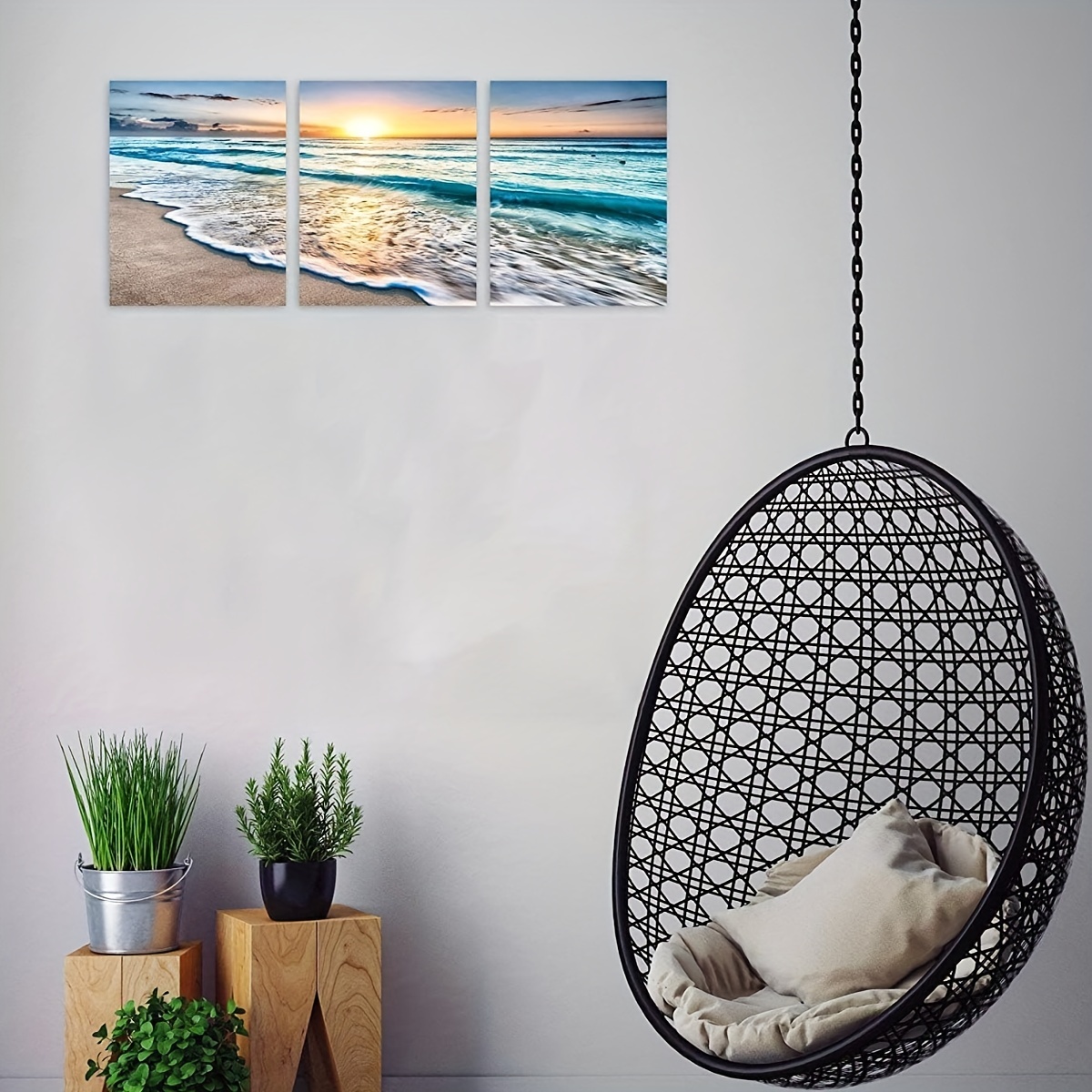 Lapremoly Quadro Su Tela Con Cornice – Spiaggia Blu Oceano Onde, Stampa Artistica 50x101 Cm, Decorazione Parete Soggiorno