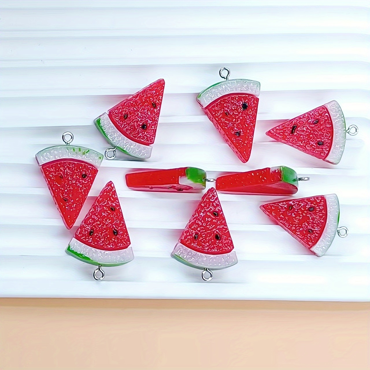

10pcs Simulation Food Double-sided Watermelon Resin Charms For Jewelry Accessories, Diy Necklace Earrings Keychain Pendant Material