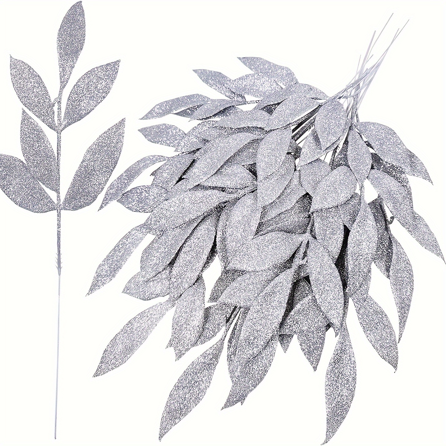 Artificial Silver Glitter Leaf Spray Leaf Picks Tall - Temu