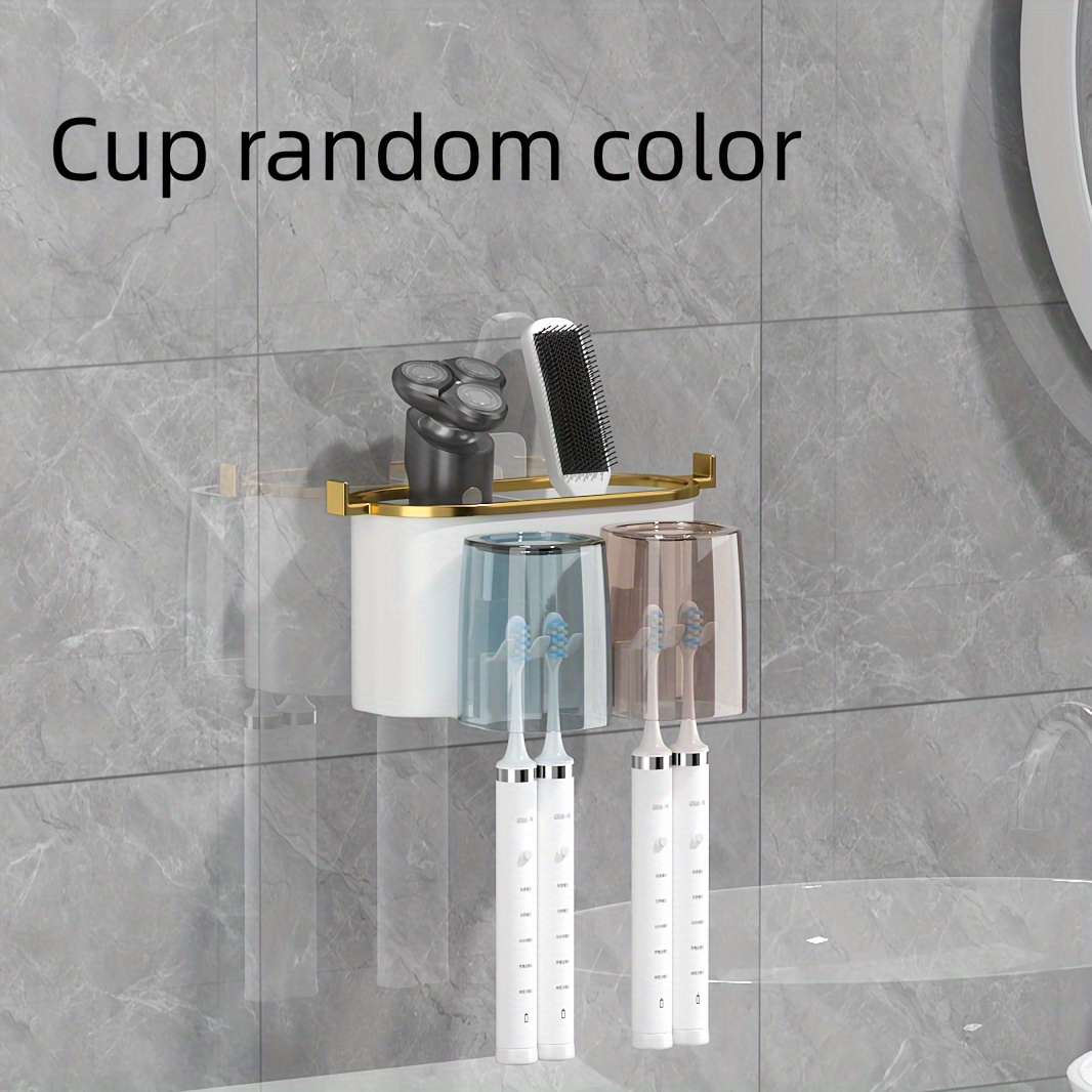 Wall Mounted Adhesive Toothbrush Mouthwash Cup Holder Punch Free Wall  Hanging Rack Tooth Brush Dispenser Bathroom