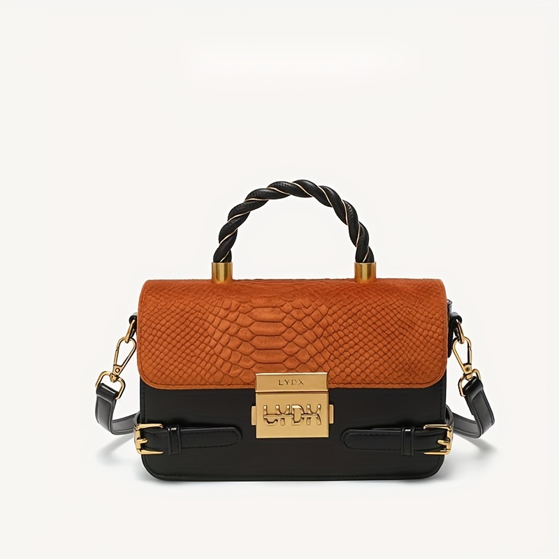 Vintage Snakeskin Pattern Handbag, Trendy Colorful Crossbody Bag