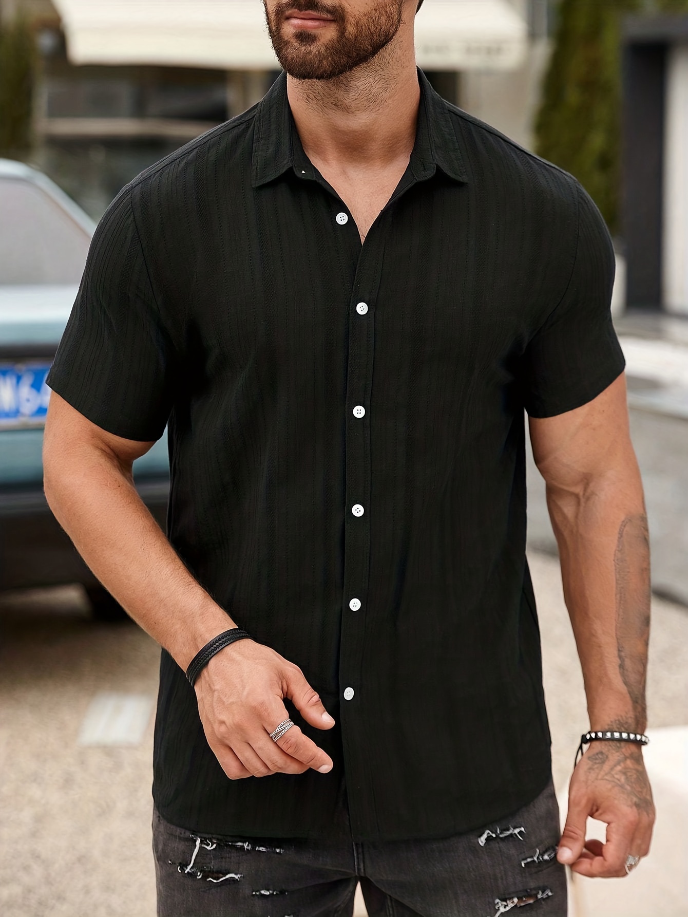 Casual Solid Men's Cotton Short Sleeve Lapel Shirt Summer - Temu Canada