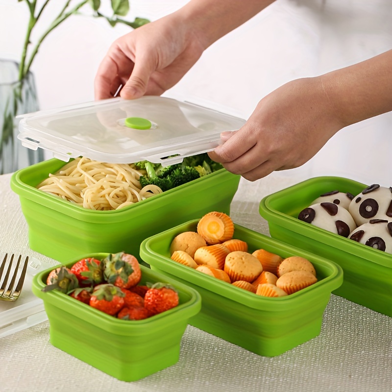 GENEMA 4pcs/set Silicone Folding Bento Lunch Box Collapsible Lunchbox Food  Container Salad Bowl with Lid 