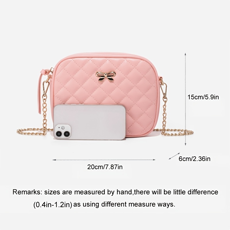 Small Quilted Square Shoulder Bag, Bow Decor Chain Crossbody Bag