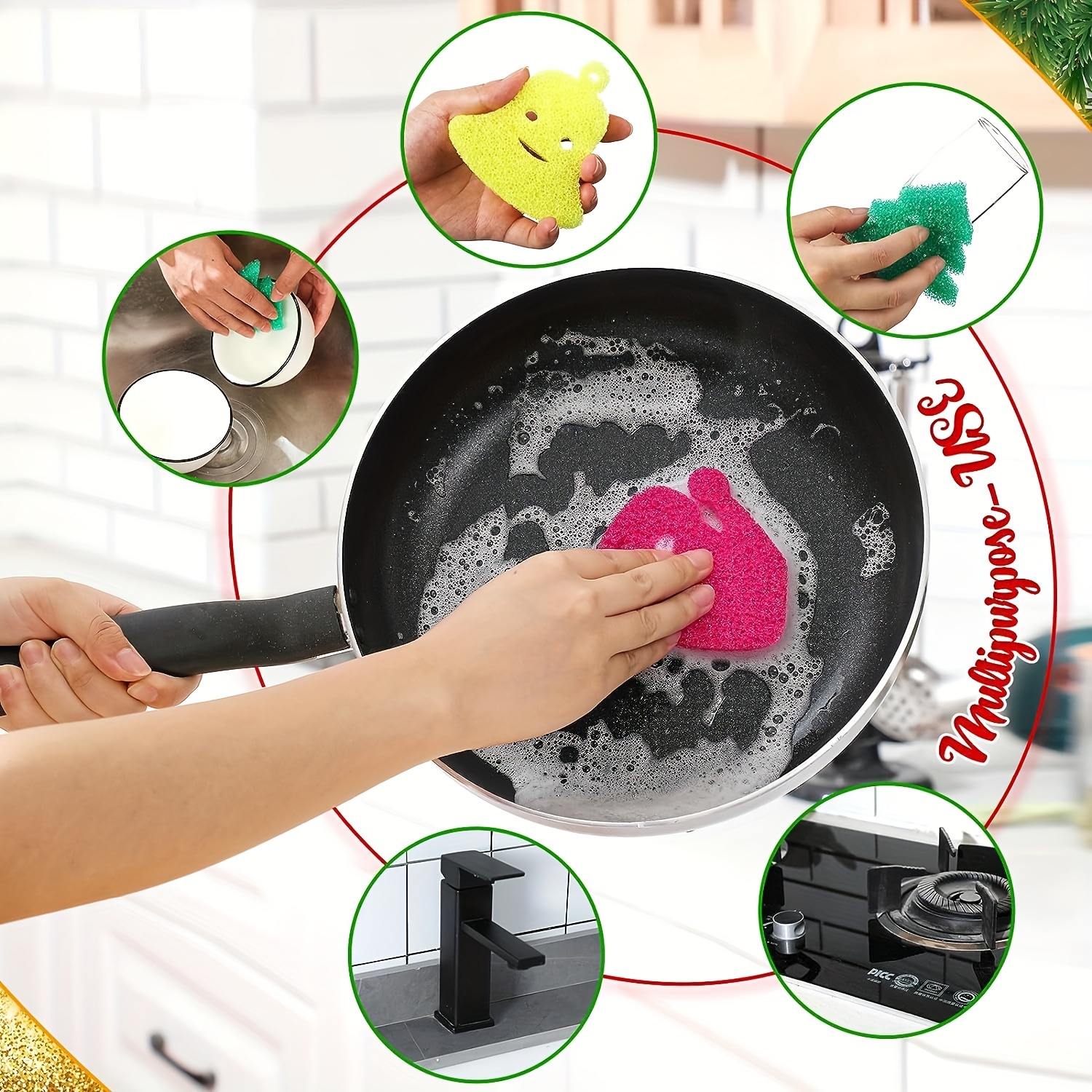 Christmas Pattern Cleaning Sponge Kitchen Dishwashing Sponge - Temu