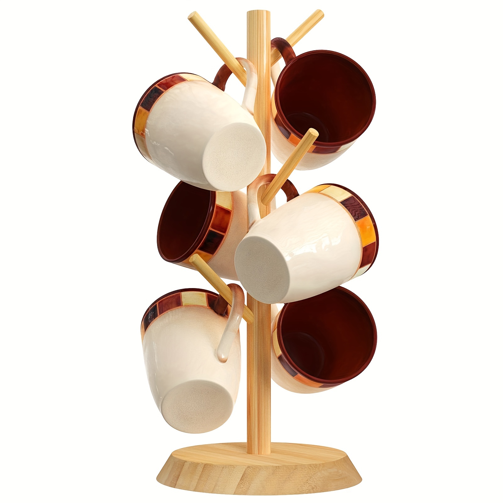 Solid Wooden Mug Holder Tree 6 Hooks Removable Stand Coffee - Temu