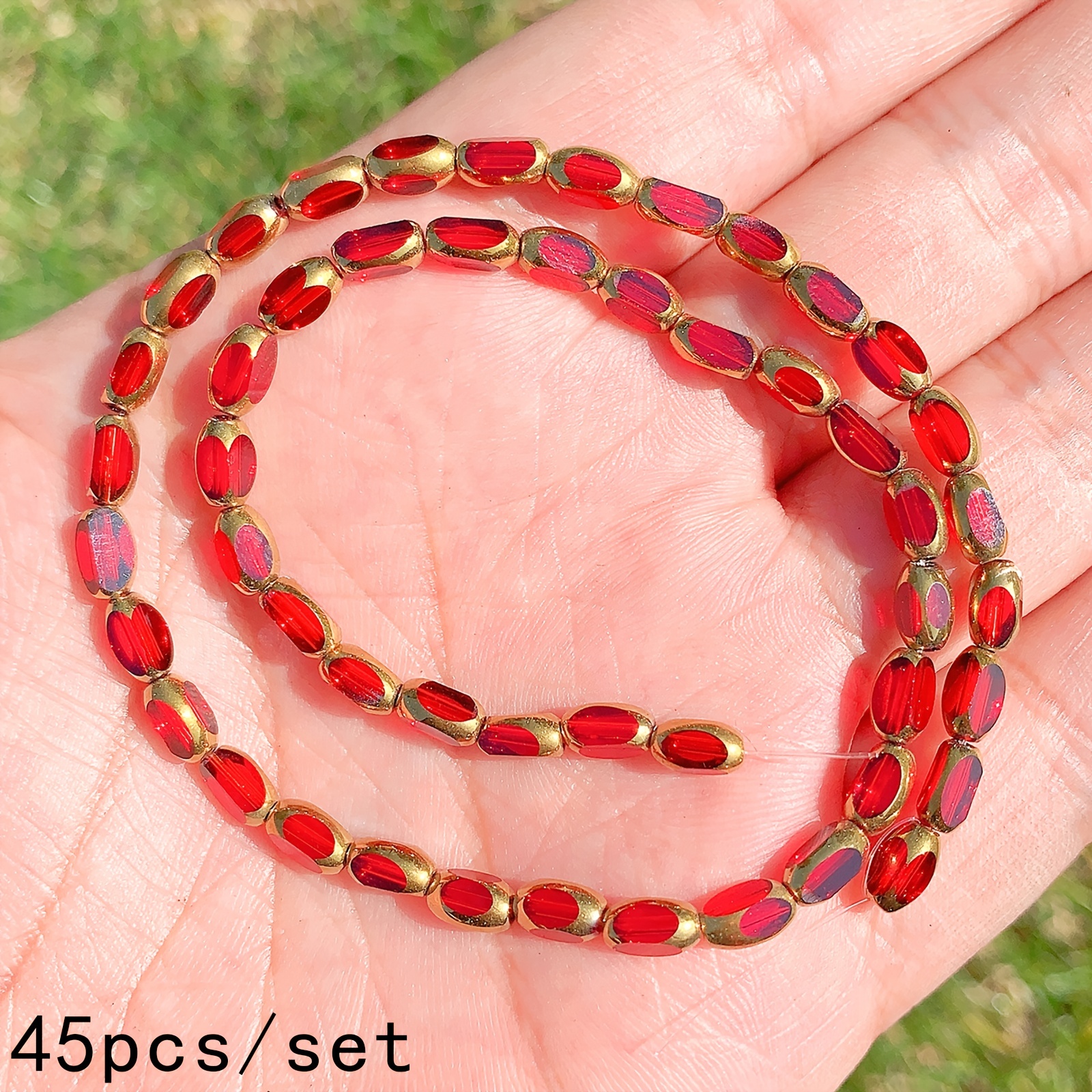 45pcs/set Transparent Red Crystal Beads Gemstones, Glass Beads Multifacted  Spacer Beads For DIY Bracelet Beads Jewelry Accessories