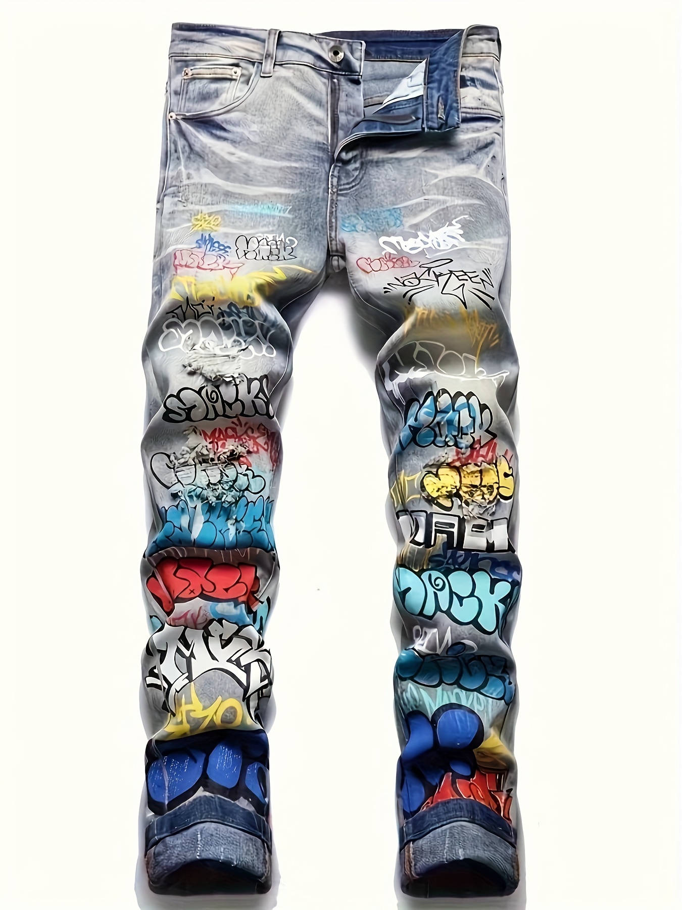 Paint Splatter Ripped Design Slim Fit Jeans Men's Casual - Temu