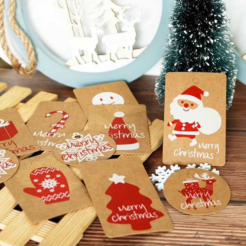 Merry Christmas Gift Tags Kraft Paper Tags Santa Claus Snowflake