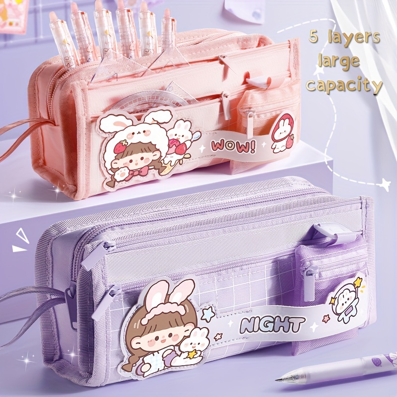 Double Layer Canvas Pencil Case Multi-functional Portable Stationery Pencil  Bags