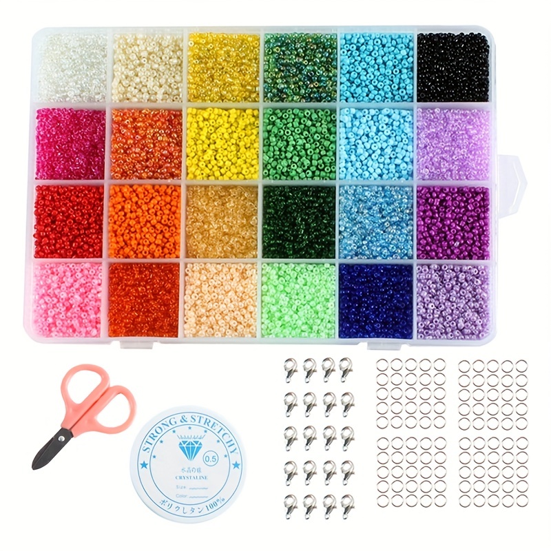 36000pcs Glass Seed Beads for Jewelry Making, 2mm 12/0 Small Seed Beads kit  for DIY Bracelets Necklaces Rings, Craft Glass Beads set with 300pcs