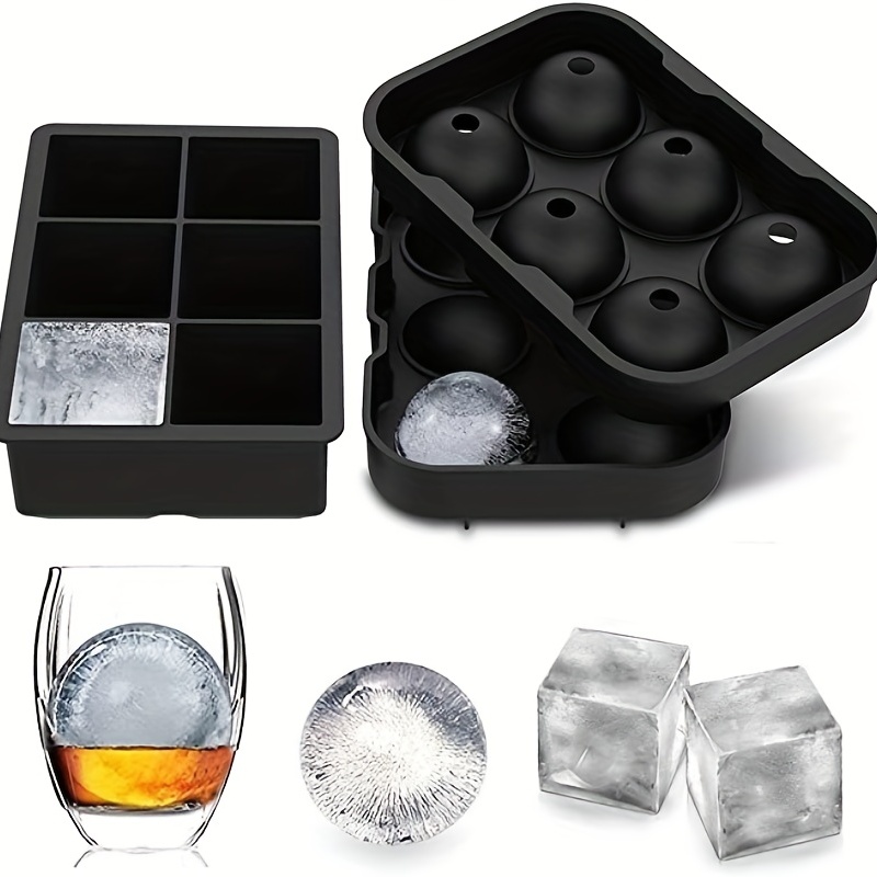 Silicone Sphere Whiskey Ice Ball Maker with Lids & Large Square Ice Cube  Molds for Cocktails & Bourbon - Reusable & BPA Free