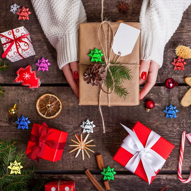 Gift Wrap Bows Christmas Metallic Bows Self Adhesive Gift - Temu