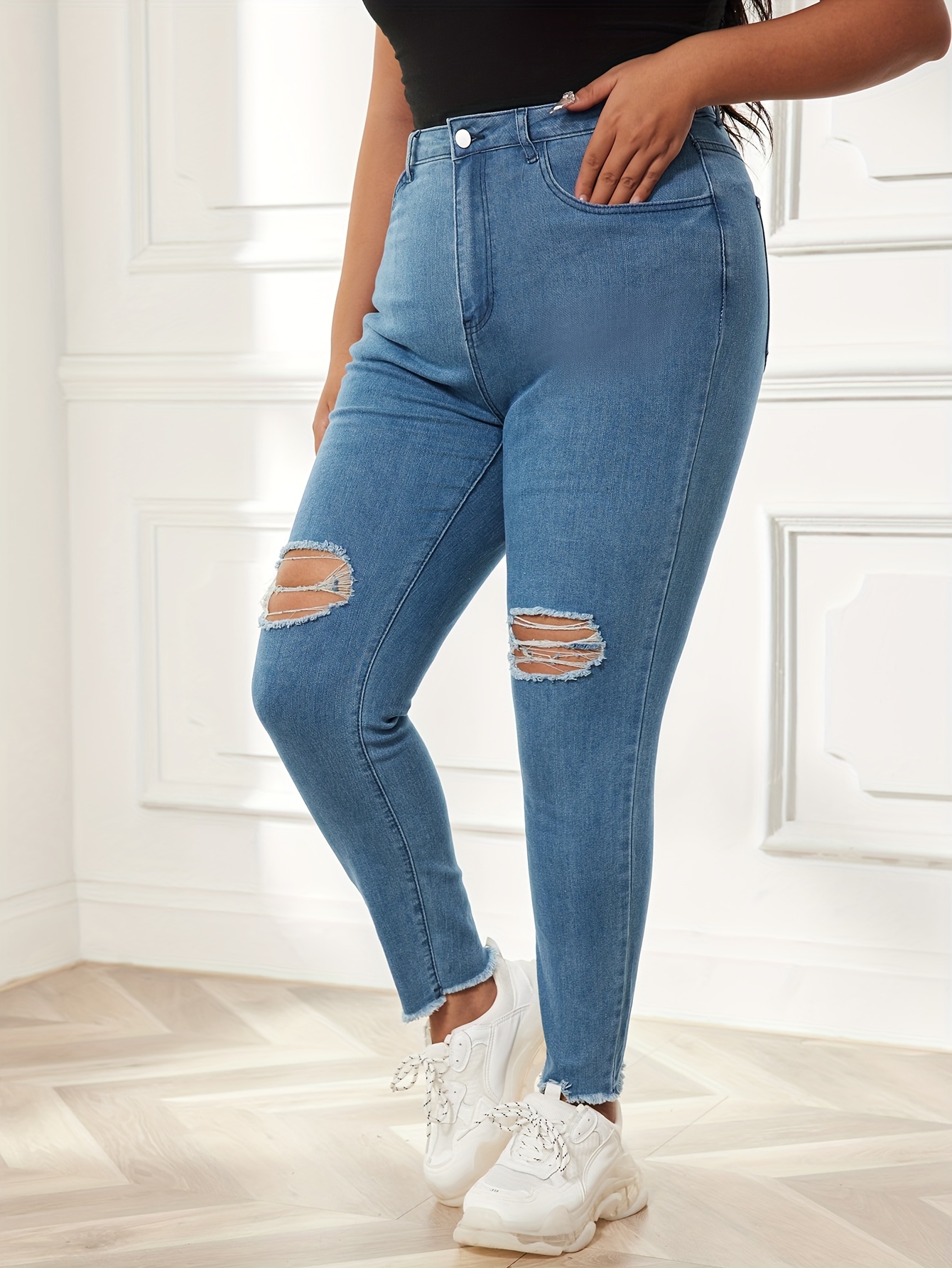 Jeans Ajustados Elásticos Mujer Pantalones Mezclilla Botones - Temu