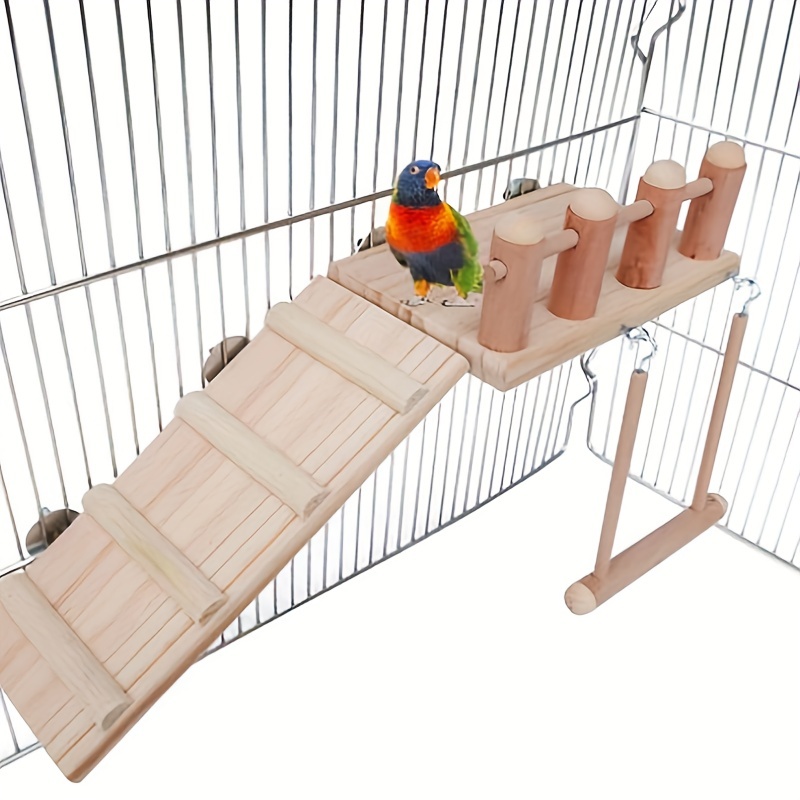 Fun and Interactive Wooden Playground for Birds - Includes Climbing Ladder, Parrot Play Stand, and Swing Toy for Pet Birds