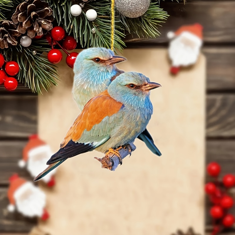 2D フラット 2 つのかわいい鳥のペンダント、車のミラーとクリスマスツリーの装飾キーホルダー/バッグ装飾ペンダント、クリスマス装飾
