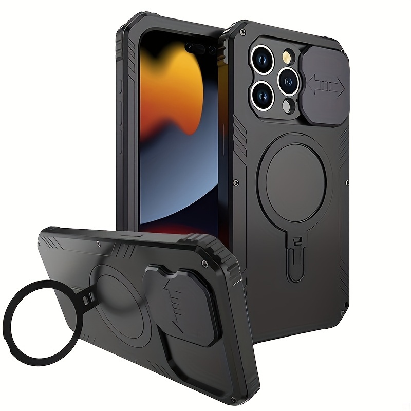 Funda magnética de titanio para iPhone 15 Pro [compatible con MagSafe]  [Protector completo de lente de cámara y prueba de caídas de grado militar]