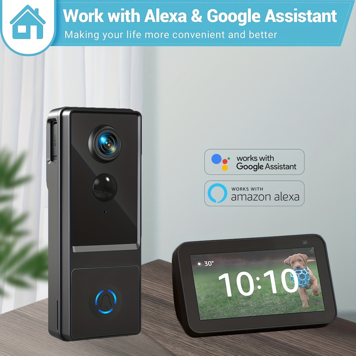 Timbre Con Video Inteligente Que Funciona Con Alexa Y Google La Cámara Con  Timbre Inalámbrico 1080P Admite WiFi 2.4G Con Detección De Movimiento, Alma