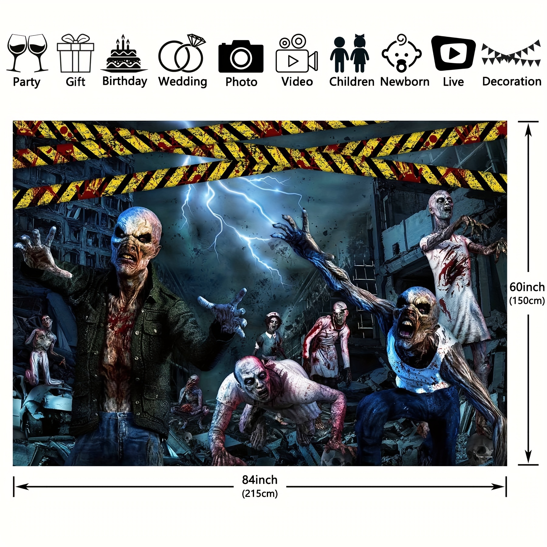 7x5ft halloween zombie polyester photography backdrop spook up your photos with a destroyed city ruins blood cordon banner decorations perfect for kids photo booths christmas halloween decorations details 0