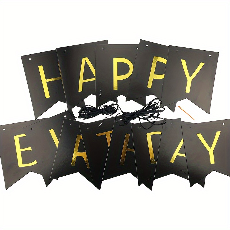 HTOOQ Bannière Joyeux Anniversaire Noire avec Lettres Or Brillantes pour  Décorations de Fête d'Anniversaire Bannière Joyeux Anniversaire Noire
