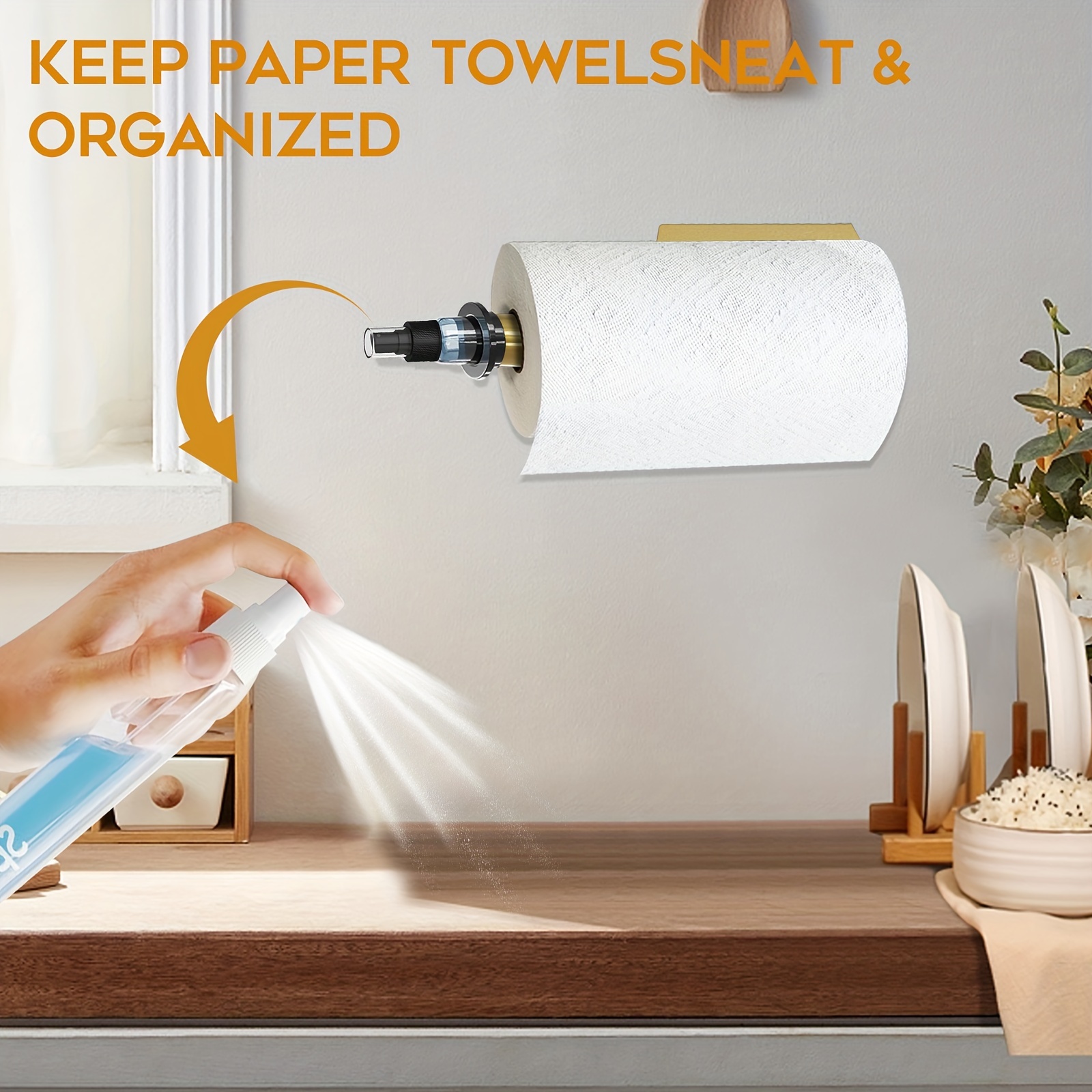 Kitchen Paper Towel Holder with Spray Bottle Under Cabinet Paper