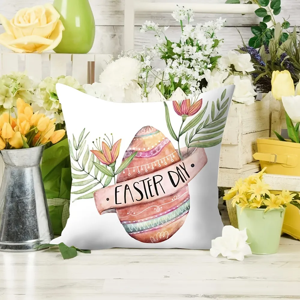 4pcs Easter Throw Pillow Covers 17 72 17 72inch Bunny Rabbit Easter Eggs Pillows Case Soft