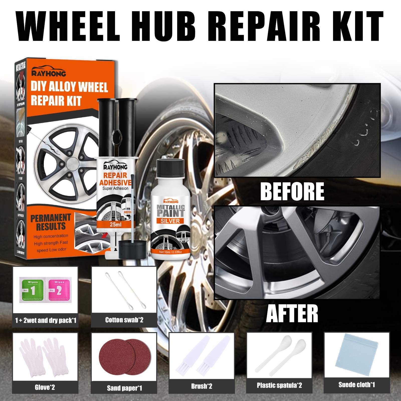 Car Alloy Rim Scratch And Scrapes Remover Repair Kit Silver Paint