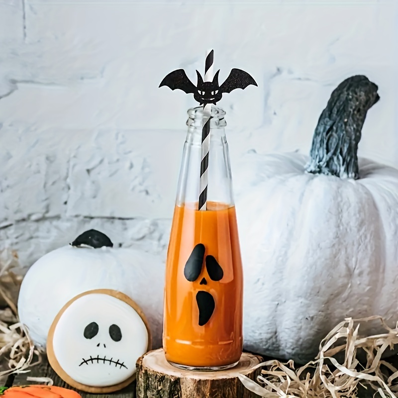 24pcs Halloween Straw Topper Witch Pumpkin Disposable Paper Straw