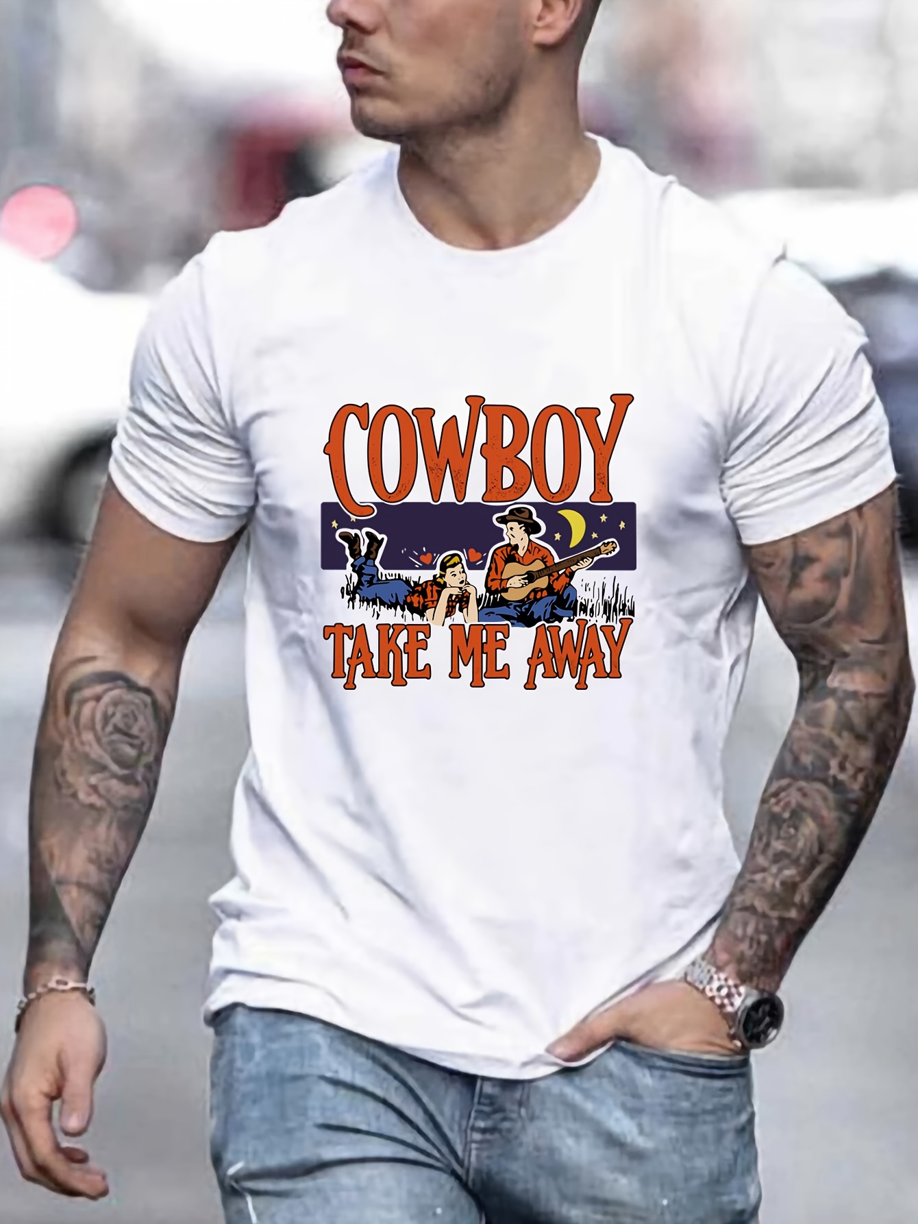 How Bout Thom Cowboys Print T Shirt Tees For Men Casual - Temu