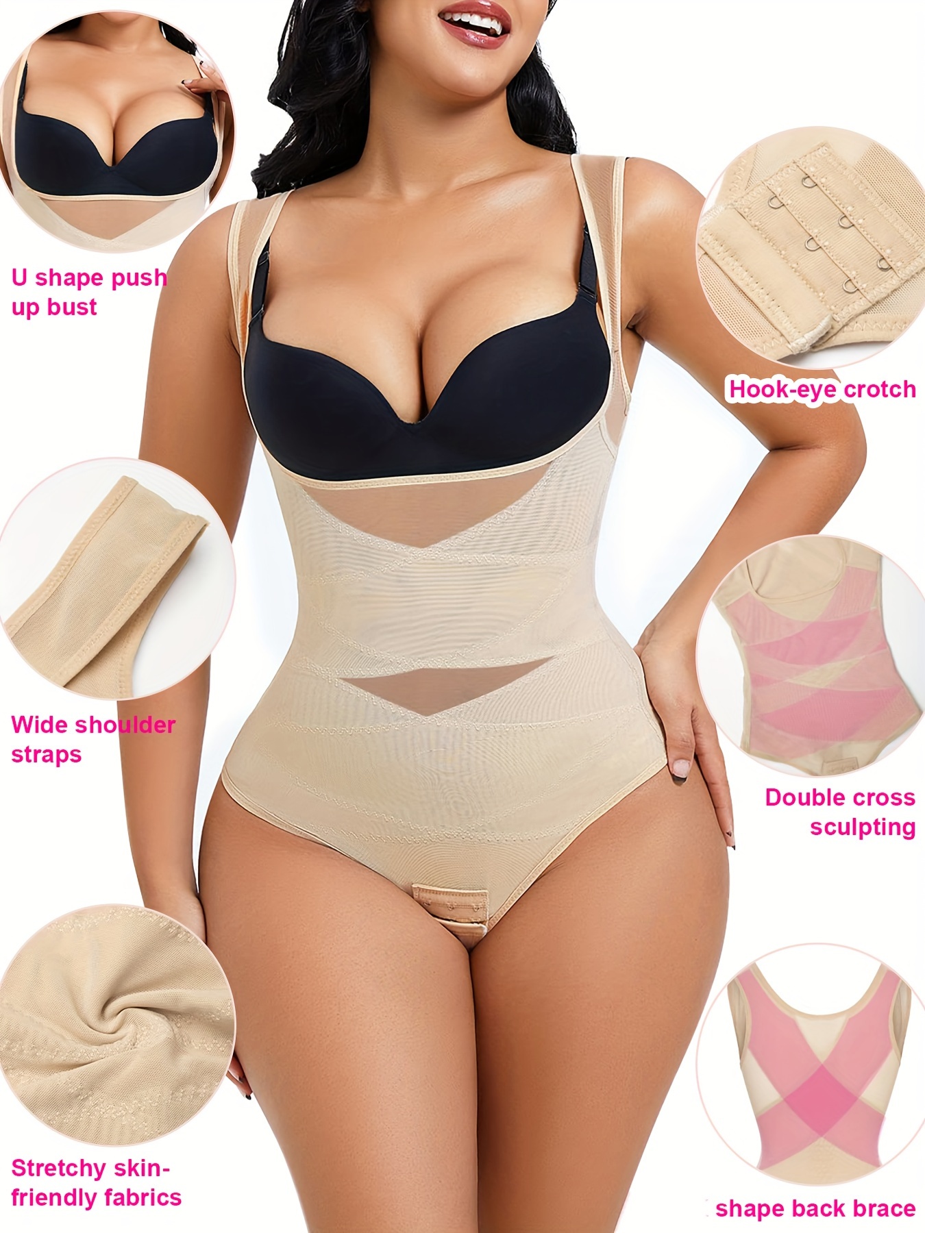 Women's Seamless Tummy Control Body Shaper Bodysuit With Open