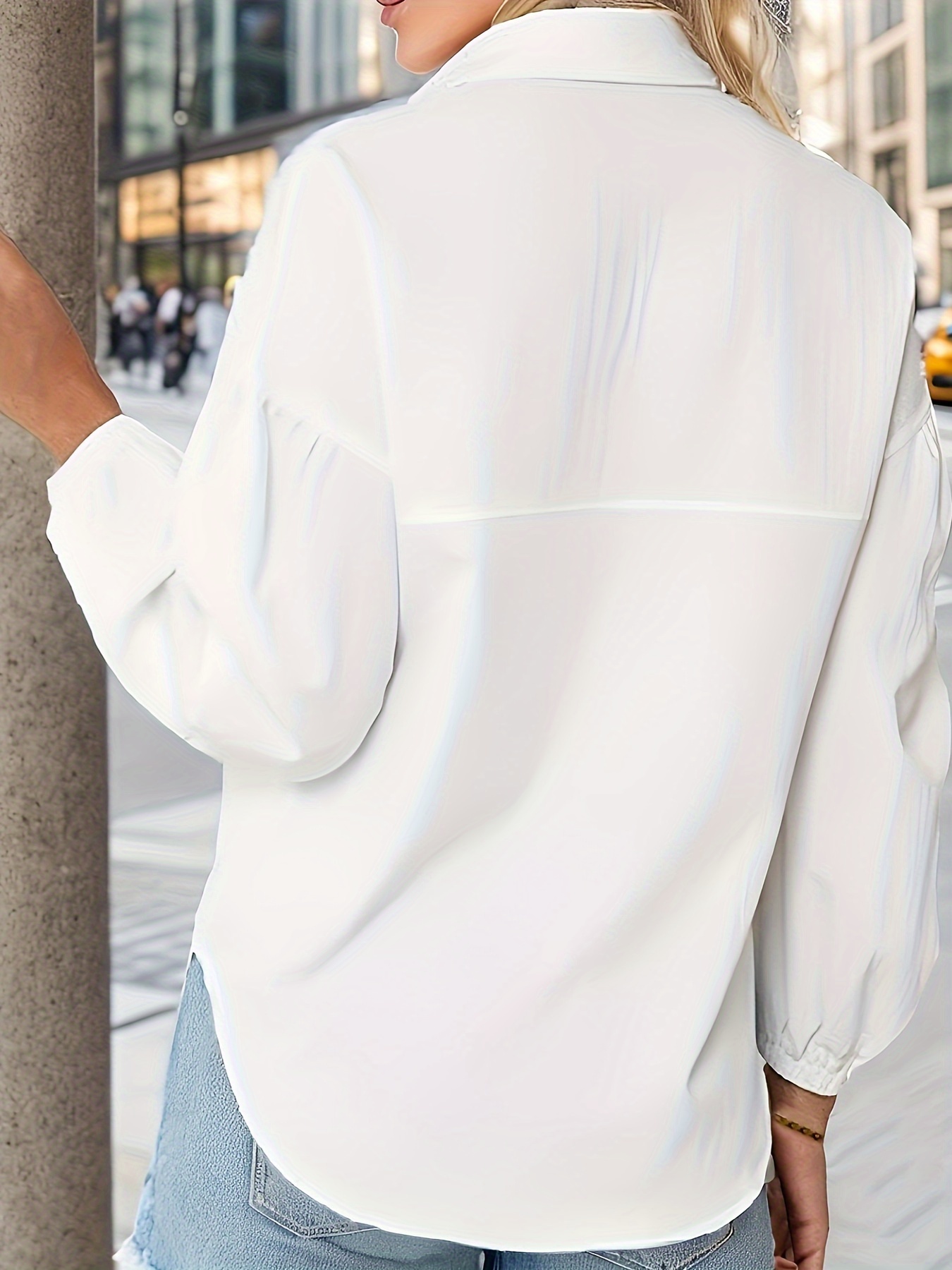 pimelu Camisa feminina com botão de lapela e manga comprida e gola com  botão e bolso camisa de manga comprida de inverno, A ~ 01 branco, XX-Large