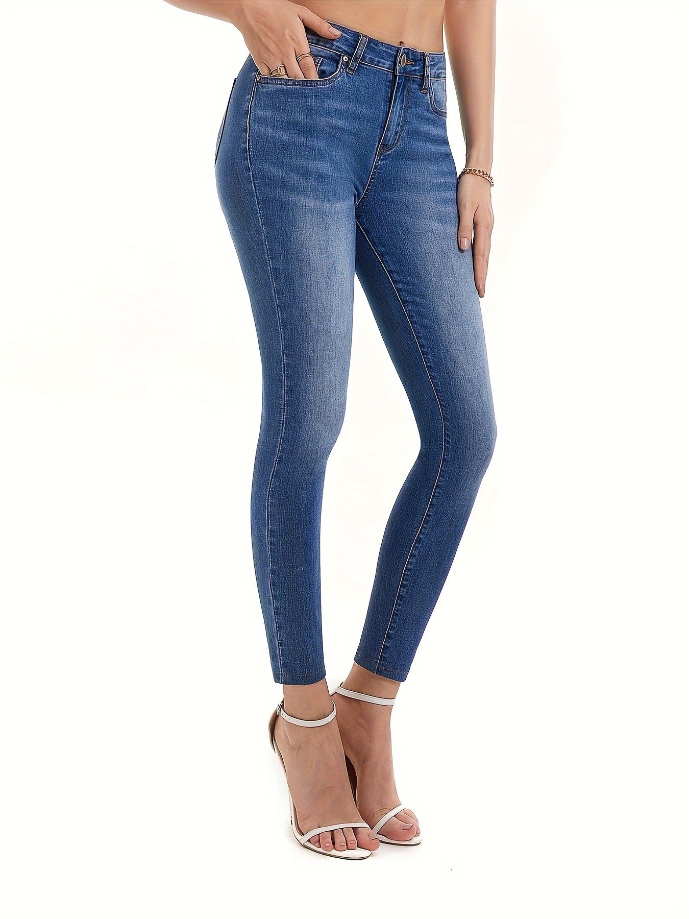 Slim Fit Crop Jeans Mid Stretch Water Ripple Embossed Ankle Length Jeans