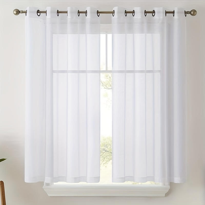 Cortina transparente blanca, cenefas de color sólido, cortinas de encaje  semitransparente, cortinas de ventana con alzapaños, cortinas plisadas para
